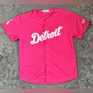 Athletic Barbie Core: Pink Detroit Button-up Jersey